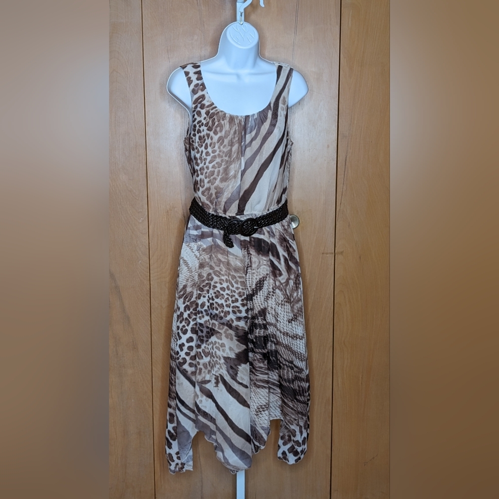 Rabbit Rabbit Rabbit Designs Boho Animal Print Sleeveless Belted Dress 6 NWOT